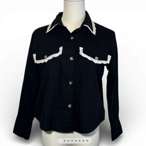 Sim & Sam Shirt Black White Button-Up Lace Longsleeve Western Womens Size Medium